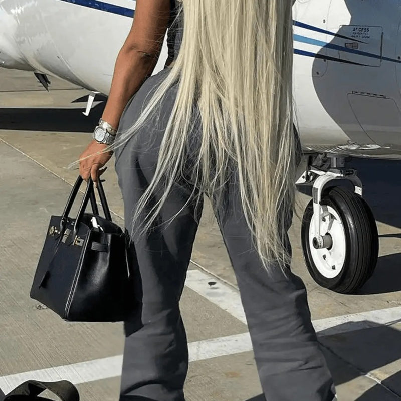 Vaqueros casuales holgados con cintura ajustada y estampado de mezclilla para mujer