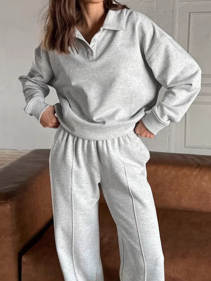 Conjunto informal de dos piezas con forro polar de color liso para mujer