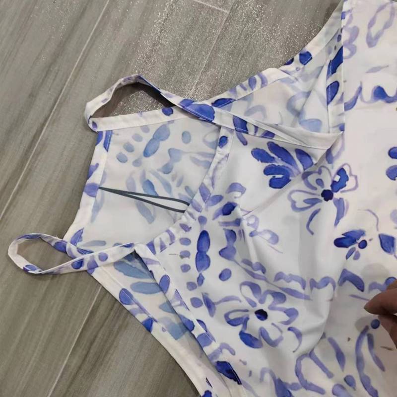 Vestido largo informal sin mangas con cuello halter y estampado floral chino vintage para mujer