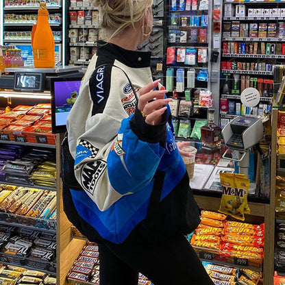 Chaqueta de béisbol de manga larga con estampado de letras informal para mujer