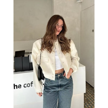 Chaqueta informal de color liso con un solo pecho y bolsillo para mujer