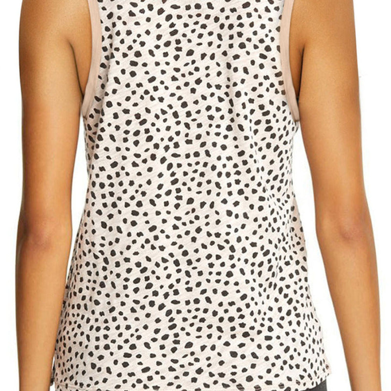 Camiseta sin mangas ajustada con cuello redondo y estampado de leopardo informal para mujer