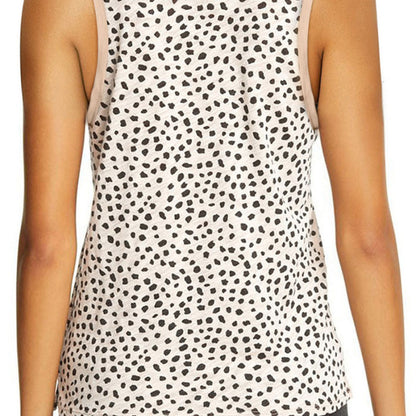 Camiseta sin mangas ajustada con cuello redondo y estampado de leopardo informal para mujer