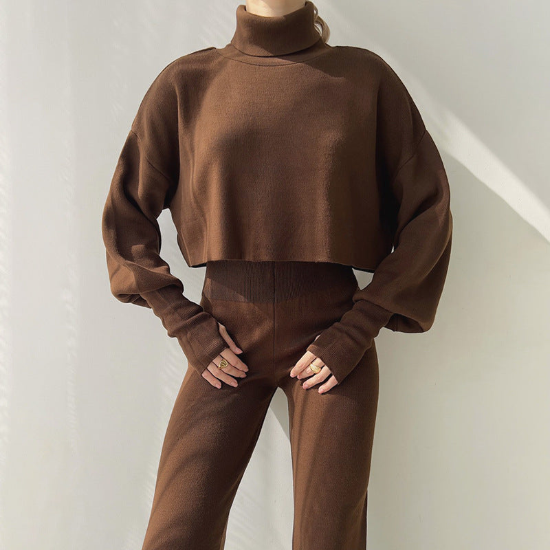 Autumn Winter Women Turtleneck Loose Long-Sleeved Top Pants Casual Fashion Set