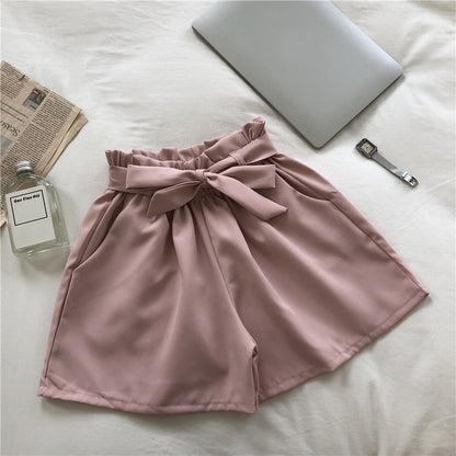 Women Cute casual BowKnot Bandage Loose Elastic Waist Shorts