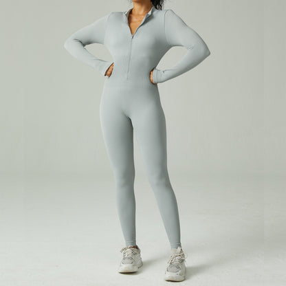 Women Fashion Casual Long Sleeve Zipper Tight Yoga Jumpsuits