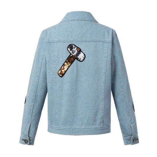 Chaqueta vaquera informal con lentejuelas para mujer