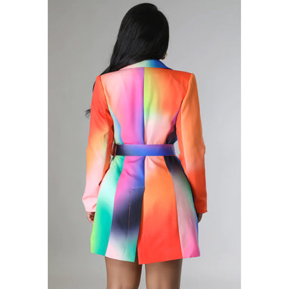 Chaqueta de manga larga con cordones y estampado multicolor informal para mujer