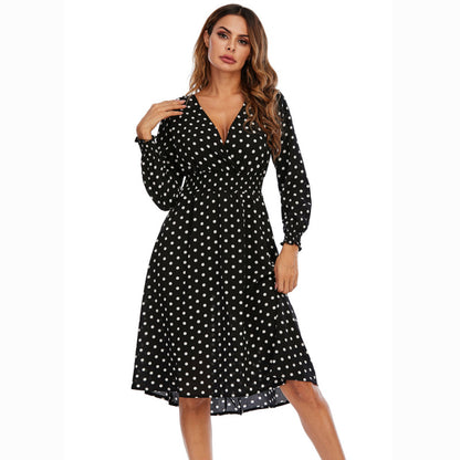 Vestido midi informal de gasa con estampado floral, escote en V y manga larga para mujer