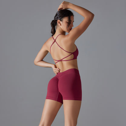 Conjunto de dos piezas para mujer, sencillo, informal, con espalda cruzada, elástico, para yoga y fitness