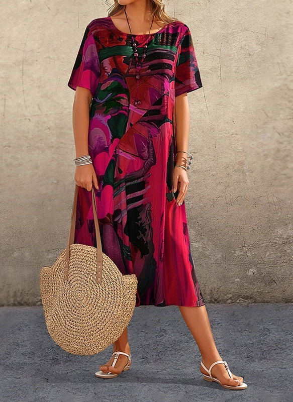 Women Casual Vintage Print Short Sleeve Dress