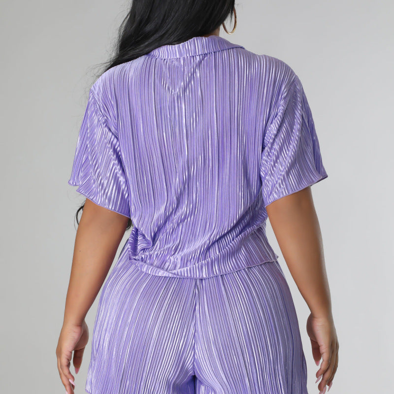 Conjunto informal de dos piezas para mujer, de color liso, con cuello cuadrado y mangas cortas