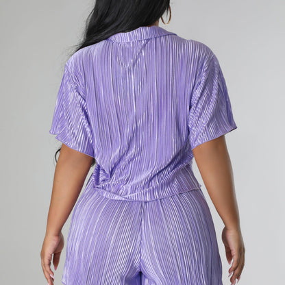 Conjunto informal de dos piezas para mujer, de color liso, con cuello cuadrado y mangas cortas
