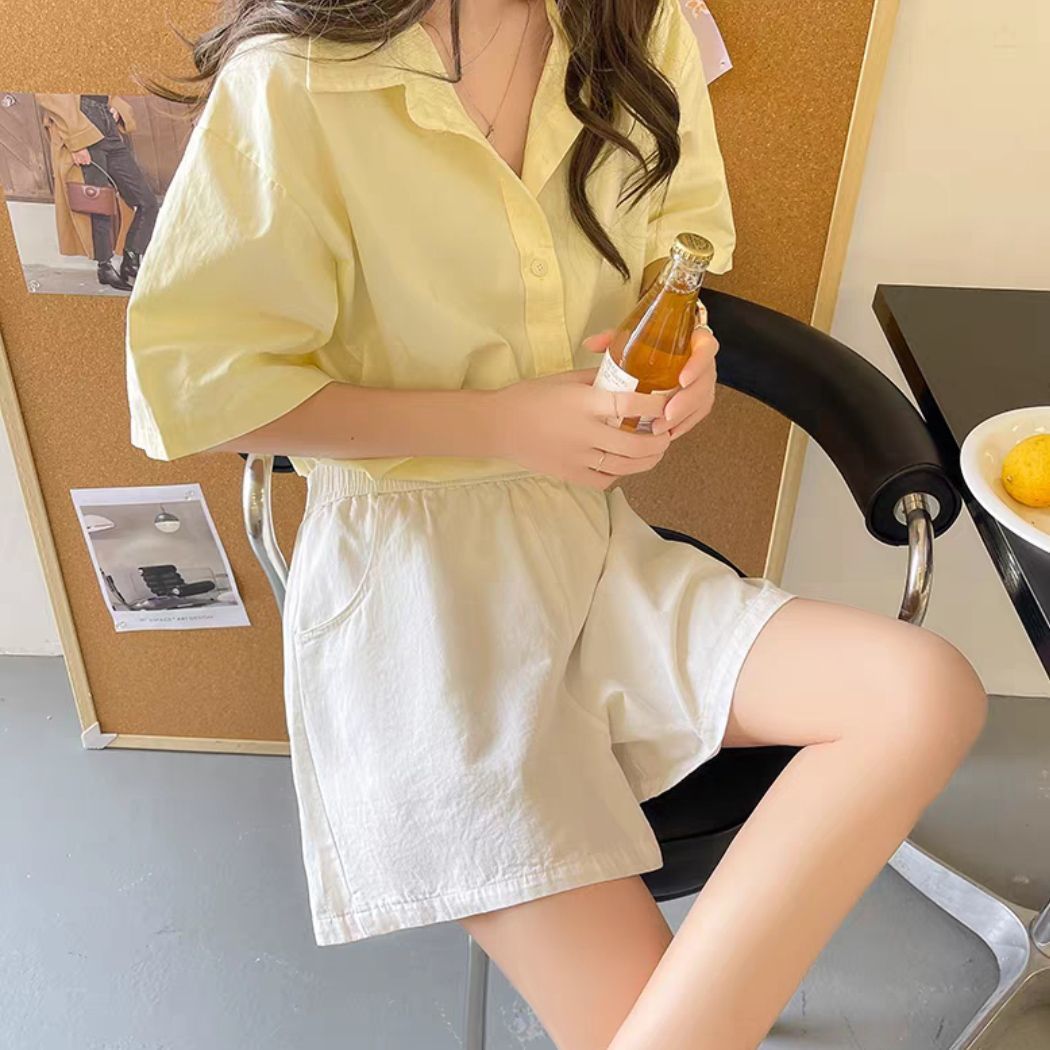 Women Fashion Casual Solid Color Cotton Pockets Sports Shorts