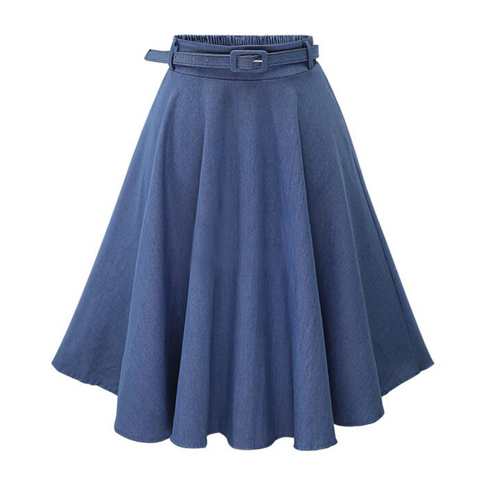 Women Fashion Casual Solid Color High Waist Mid-Length Loose Skirt