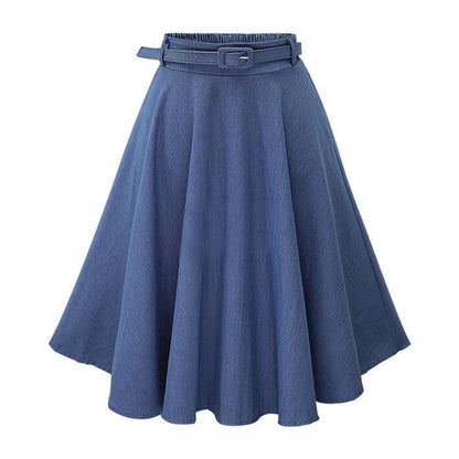 Women Fashion Casual Solid Color High Waist Mid-Length Loose Skirt