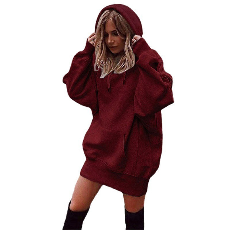 Sudadera con capucha holgada con bolsillo, color liso, básica, deportiva e informal para mujer