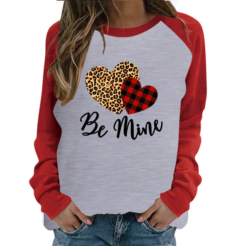 Camiseta informal de algodón con cuello redondo y manga larga para mujer, con estampado de letras de amor, para San Valentín