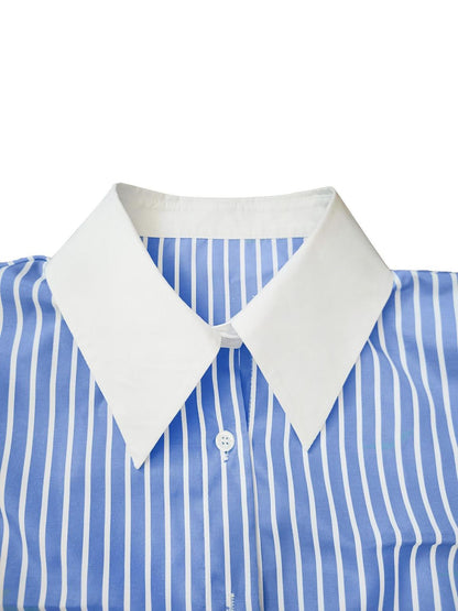 Blusa informal de manga larga con solapa y rayas para mujer