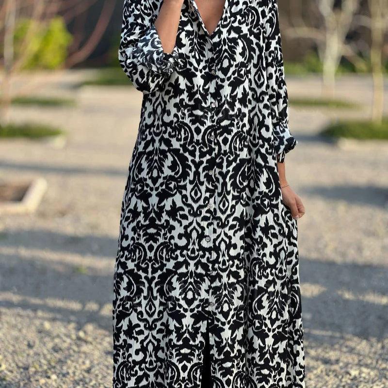 Women Loose Casual Graphic Printed Long Sleeve Shirt Plus Size Dress