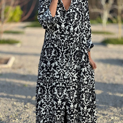 Women Loose Casual Graphic Printed Long Sleeve Shirt Plus Size Dress