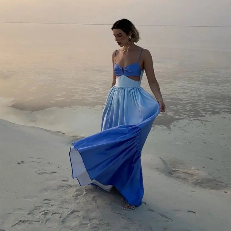 Women Casual Fashion Gradient Sling Hollow Maxi Dress