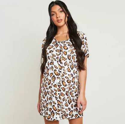 Vestido de dormir premamá informal de manga corta con estampado de leopardo para mujeres embarazadas