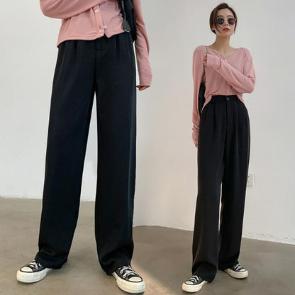 Women Fashion High Waist Casual Solid Color Straight Leg Pants