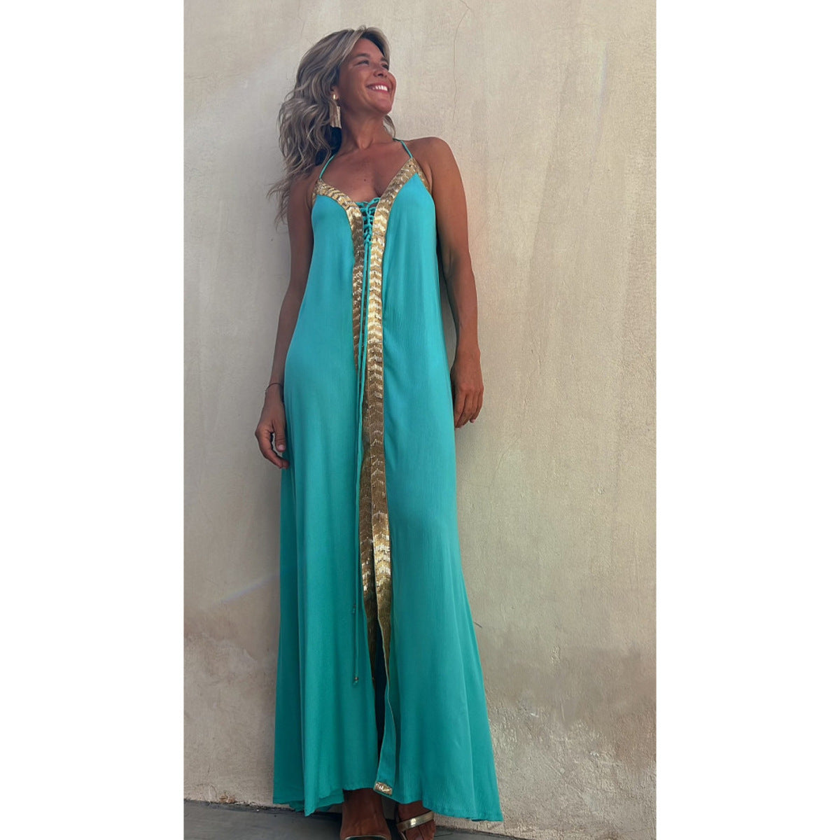 Spring And Summer Halter Neck Casual Loose Vacation Women Maxi Sun Dress