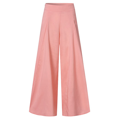 Women Fashion Casual Solid Color High Waist Wide Leg Thin Pants