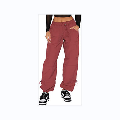 Plus Size Fashion Street Women Loose Strap Multi-Pocket Straight Work Casual Solid Color Cargo Jogger Pants