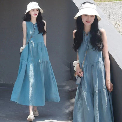 Summer Pregnant Women Fashion Casual Sleeveless Solid Color Dress