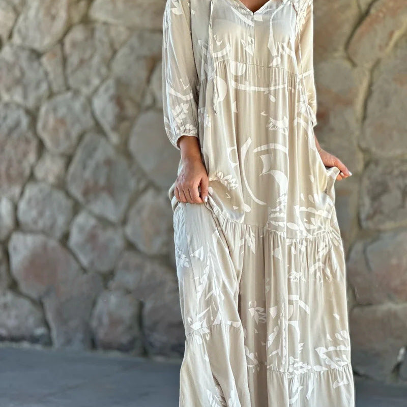 Women Casual Loose Graphic Printed V-Neck Plus Size Dress