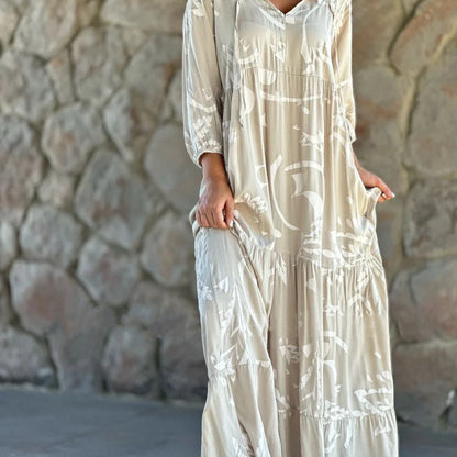 Women Casual Loose Graphic Printed V-Neck Plus Size Dress