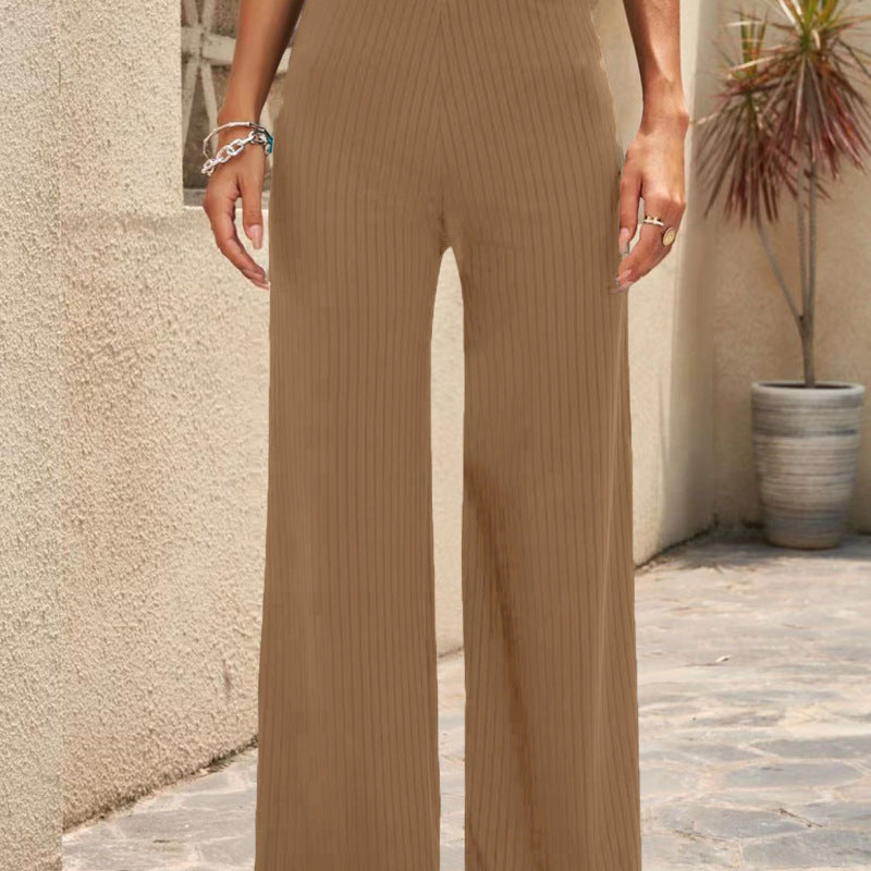 Pantalones anchos casuales elásticos de color liso para mujer