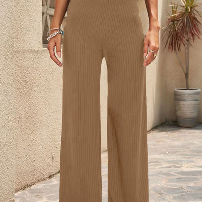 Pantalones anchos casuales elásticos de color liso para mujer