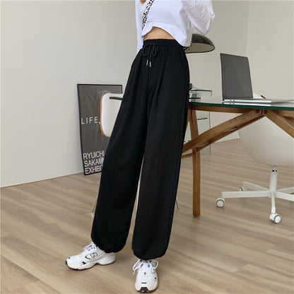 Women Edgy Basic Casual Oversize Sports Solid Color Drawstring Waist Jogger Sweatpants