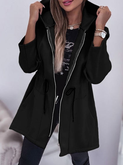 Chaqueta con capucha informal de color liso a la moda para mujer