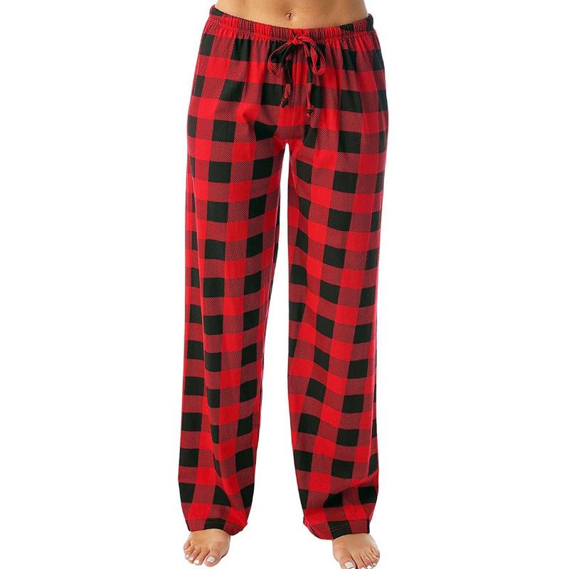 Women Fashion Casual Plaid Printing Wide Leg Loose Pants