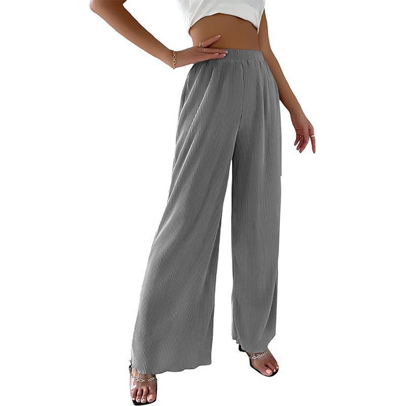 Women Casual Loose Solid Color Pleated Drape Wide-Leg Pants