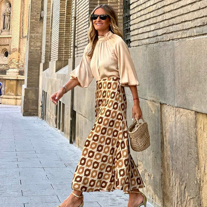 Autumn Casual Elegant Women Polka Dot Print Mid-length Skirt