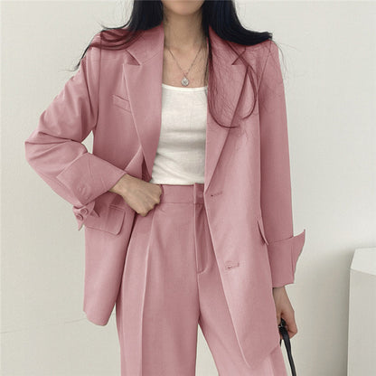 Women Solid Color Temperament Long Sleeve One Breasted Blazer And Casual Pants