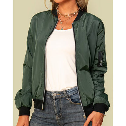Chaqueta de manga larga con cremallera para mujer, informal, de moda, para invierno y otoño