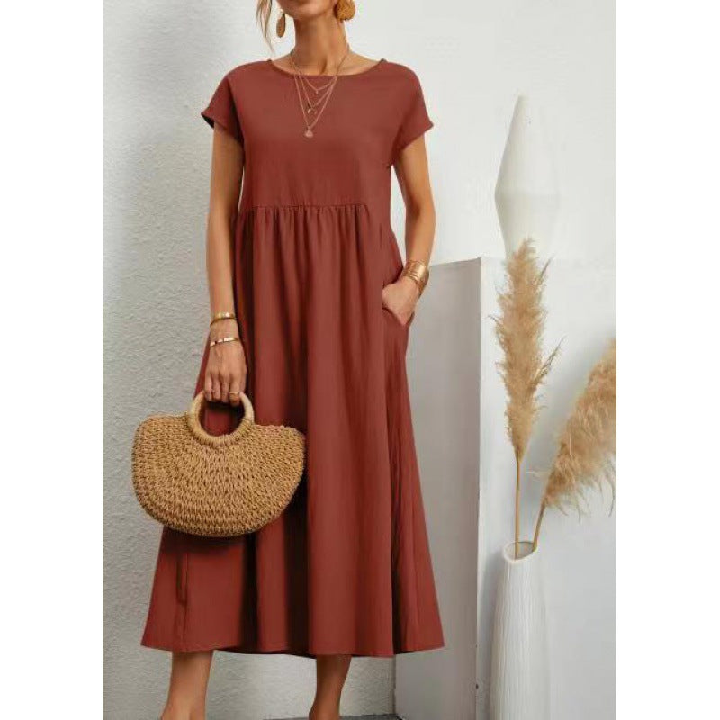Vestido holgado informal de verano para mujer, color liso, sin mangas y con bolsillos