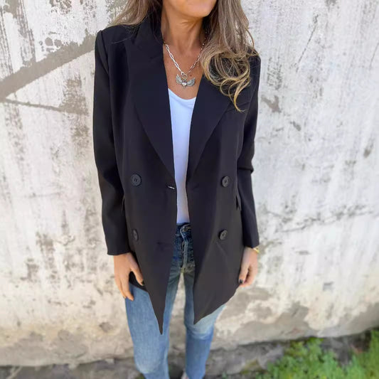 Blazer informal de manga larga con solapa para mujer