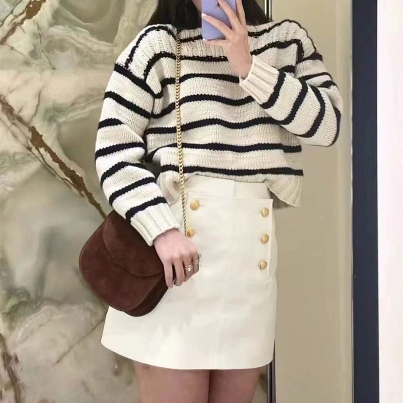 Suéter de punto corto con cuello barco informal de moda de invierno para mujer