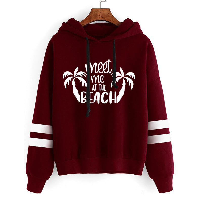 Sudadera informal holgada con estampado de letras de cocoteros y rayas de doble barra para mujer