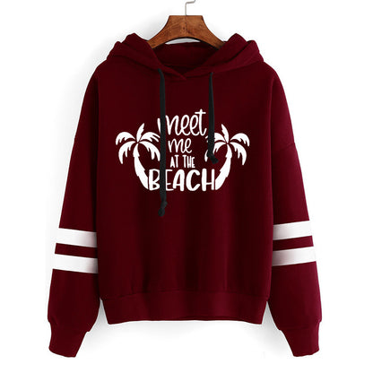Sudadera informal holgada con estampado de letras de cocoteros y rayas de doble barra para mujer