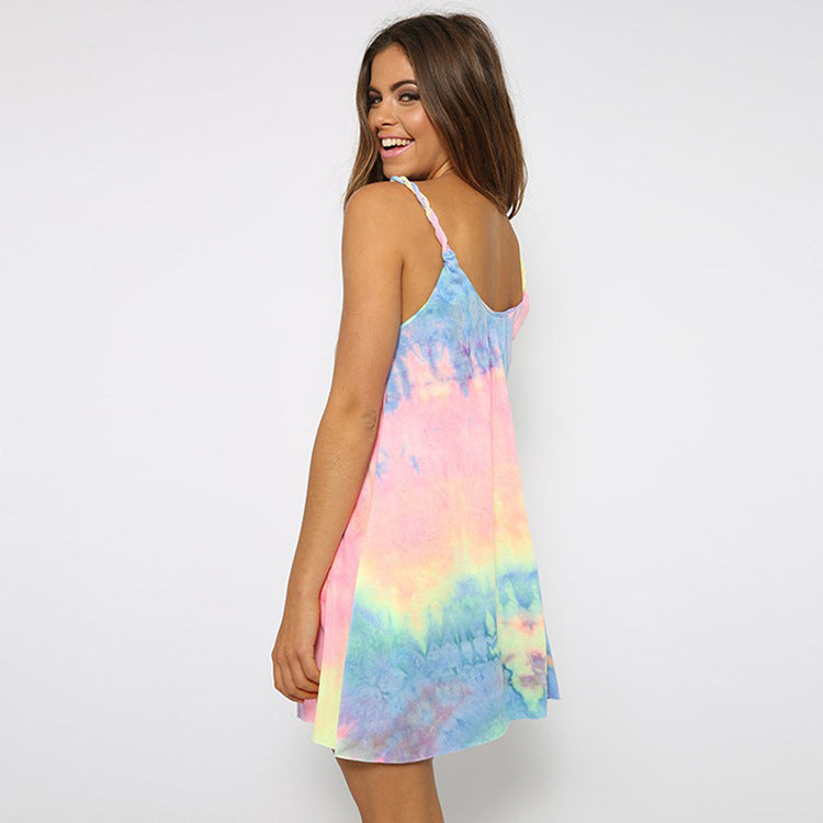 Summer Women Casual Edgy Tie Dye Beach Mini Slip Dress