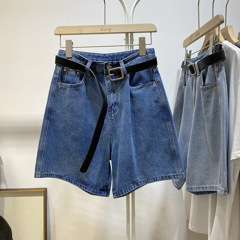Pantalones cortos vaqueros informales de verano para mujer, de cintura alta, finos y de corte A